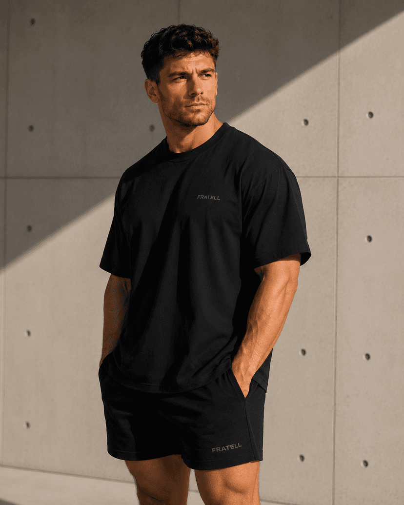 FRATELL Oversized Athletic Tee Herren Schwarz – Rückenansicht
