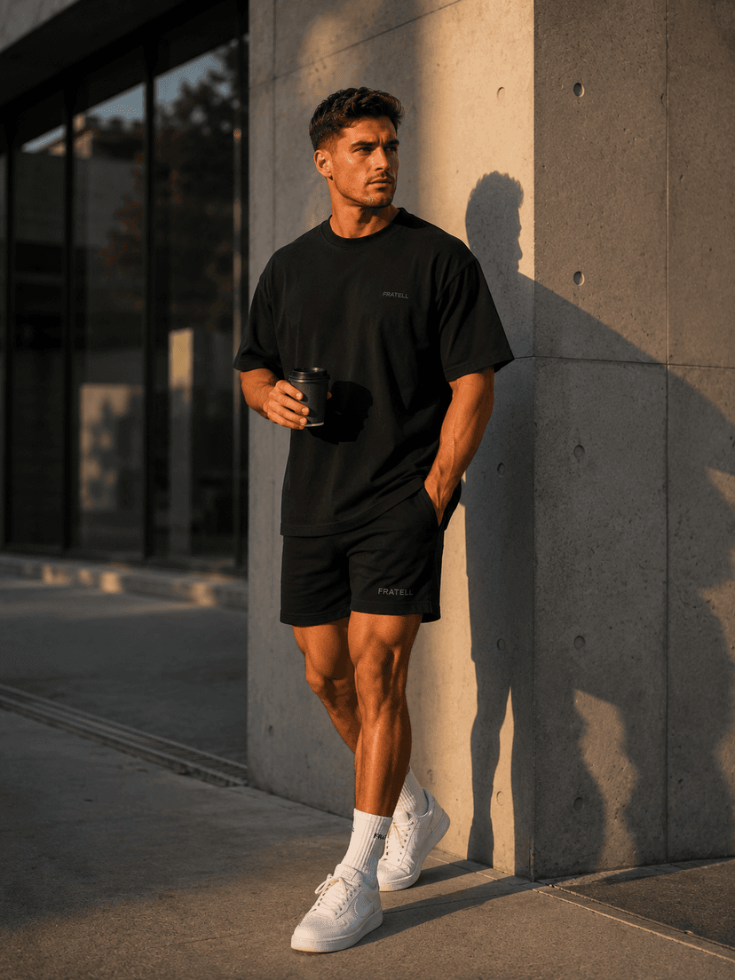 FRATELL Oversized Athletic Tee Herren Schwarz – im Gym getragen