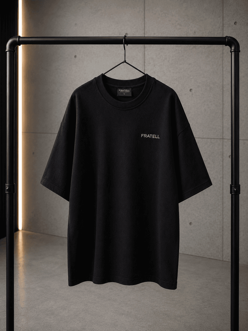 FRATELL Oversized Athletic Tee Herren Schwarz – Frontansicht Flatlay