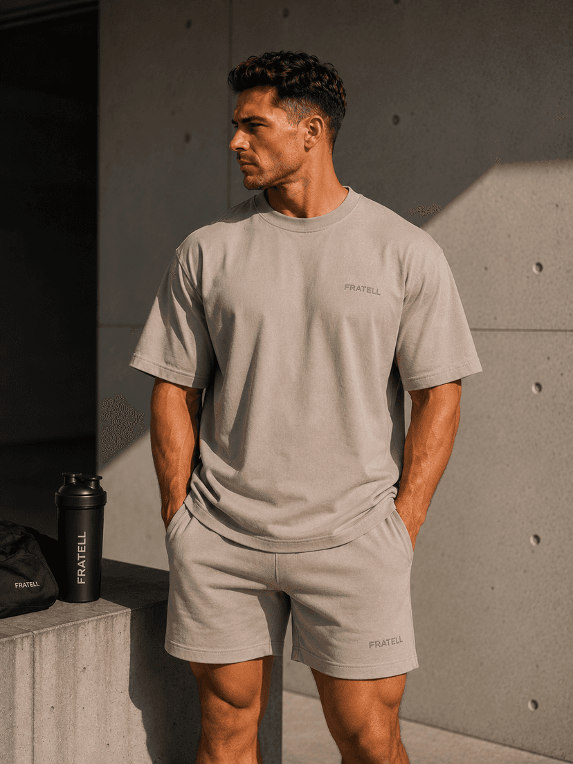 FRATELL Oversized Athletic Tee Herren Beige – Frontansicht