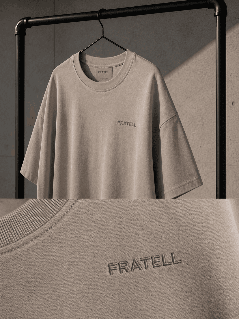 FRATELL Oversized Athletic Tee Herren Beige – Nahaufnahme Stoff