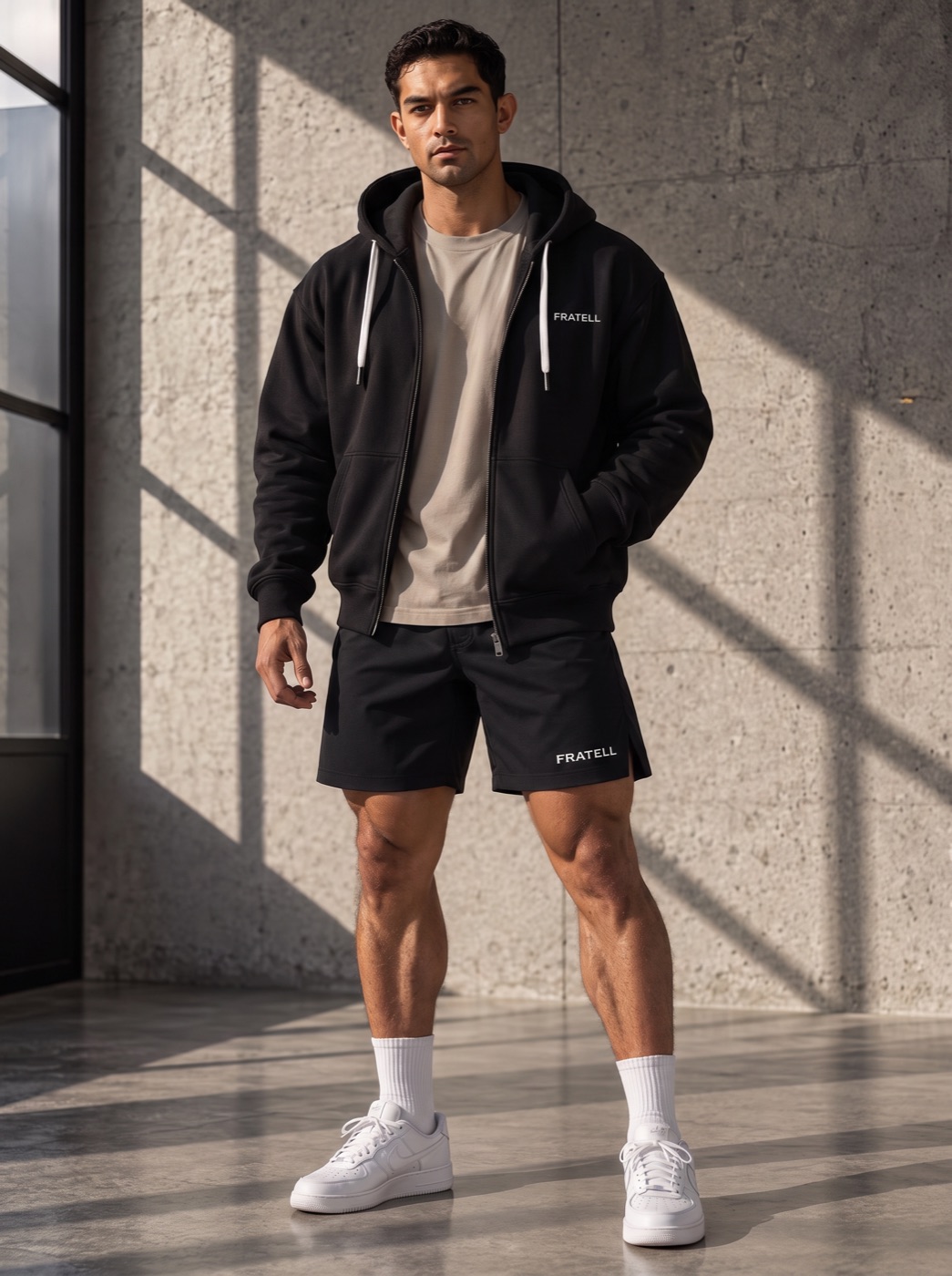 Zip-Hoodie in Schwarz, offen